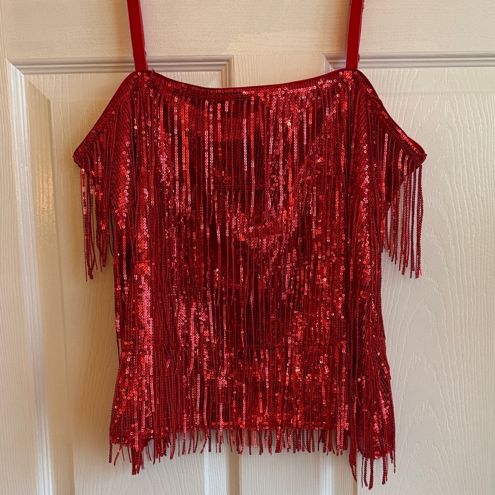 INC International Concepts Red Sequin Fringe Camisole